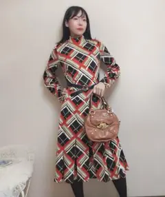 France Vintage レトロ 女優 チェックワンピース