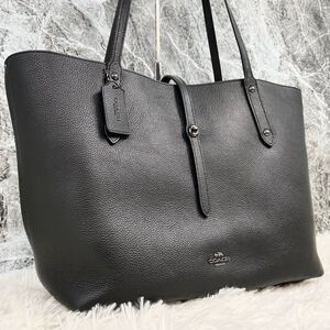 1円〜【未使用級 超希少】コーチ COACH トートバッグ マーケット メンズ ビジネス A4収納 シボ革 レザー ターンロック ロゴ金具 ブラック