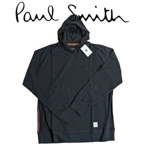 新品 ポールスミス Paul Smith パーカー L ラウンジウェア アーティストストライプ ラグラン袖 カンガルーポケット ダークネイビー 秋 冬