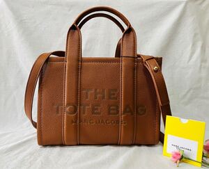 MARC JACOBS レザー ミニ トートバッグ ショルダーバッグ THE LEATHER MINI TOTE BAG ARGAN OIL 212 ブラウン