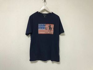 本物ポロラルフローレンPOLO RALPH LAURENコットンアメリカ国旗半袖Tシャツメンズアメカジサーフミリタリービジネス紺ネイビーXL