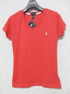未使用品 ポロラルフローレン POLO RALPH LAUREN Vネック 半袖 カットソー Tシャツ 赤 M 亥4858