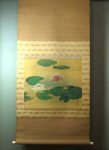 旧家から～◆真作保証　蛭子屋里径　日本画 「水蓮」 絹本　掛軸　日本美術　絵画　アート　古美術　共箱　サイン　