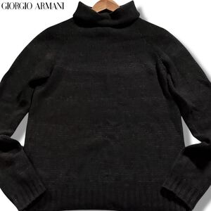 最高級/Lサイズ●カシミヤ100% ジョルジオ アルマーニ タートルネック ニット セーター ハイネック GIORGIO ARMANI ストレッチ グレー 48