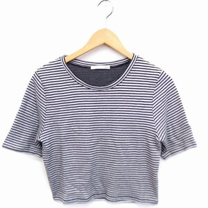 マウジー moussy カットソー Tシャツ ボーダー 丸首 半袖 コットン 綿 2 グレー /FT46 レディース