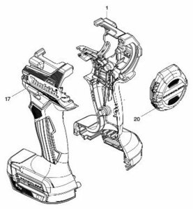 マキタ makita 18V 充電式ドライバドリル DF487DZ 用 青 ハウジングセット品 183S07-6 リヤカバー 413309-5 ２点 部品 修理 パーツ 建築