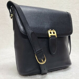 【1円出品】希少 BALLY バリー ショルダーバッグ レザー シボ革 ゴールド金具 Bロゴ フラップ 肩掛け 斜め掛け 黒 ブラック BLACK 男女可