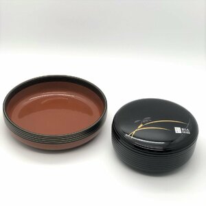 1000円～ 漆器 2点セット 三代目惣兵衛 菓子器 手画き蒔絵 紫らん漆器 蓋付き 木目鉢 洗朱 金線 菓子入 丸菓子器 黒 赤茶 和風 【道楽札幌