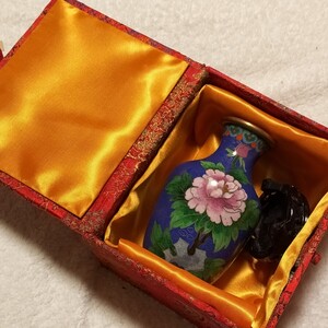 ●中国古玩 唐物 古七宝 七宝焼 花瓶 時代物 極上品　花柄　Flower　箱付き　セット　まとめて 中国美術