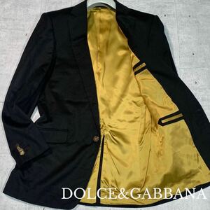 希少XLサイズ●Dolce&Gabbana ドルチェ＆ガッバーナ ウール カシミヤ テーラード ジャケット サイズ52 刻印金釦 裏地ゴールド ブラック 黒