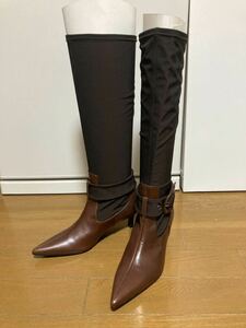 新品未使用★Cynthia Rowley シンシアローリー ストレッチロング ブーツ 22 1/2 22.5 S 茶ブラウン　ポインテッドトゥ