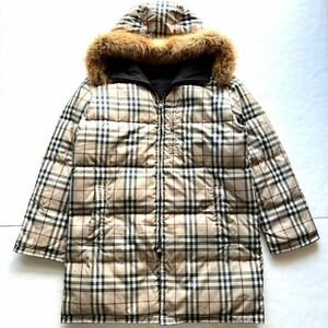 【入手困難 Lサイズ】バーバリー BURBERRY ダウンコート ダウンジャケット ノバチェック レッドフォックスファー 40 男女兼用 リバーシブル