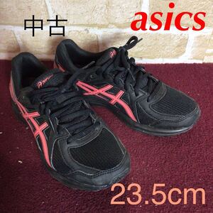 【売り切り!送料無料!】A-365 asics!ランニングスニーカー!黒!23.5cm!ウォーキング!ランニング!トレーニング!中古!