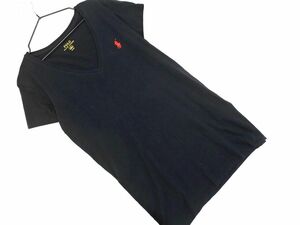 ネコポスOK POLO RALPH LAUREN ポロ ラルフローレン Vネック ポニー 刺繍 Tシャツ sizeS/黒 ■◆ ☆ efb0 レディース