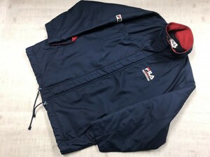 フィラ FILA オールド スポーツ ストリート 90s 古着 裏地フリース ハイネック ジャケット メンズ M 紺