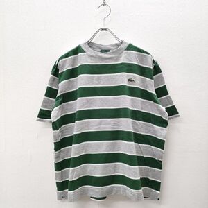 LACOSTE 鹿の子ボーダーTシャツ エクスクルーシブ サイズXXS コットン 半袖Ｔシャツ カットソー グリーン グレー ラコステ 4-0801S 240551