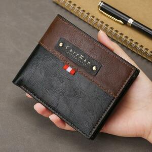 財布 ミニウォレット メンズ ウォレット ショートタイプ ビジネス レトロ調 カラーブロック カード&用ホルダー付き 横型 大容量
