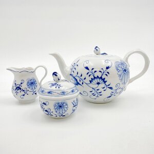 1円～ Meissen マイセン ブルーオニオン ティーポット/シュガーボックス/クリーマー 計3点 ※同梱不可 09-3282204