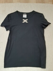 美品 CHANEL シャネル 09P Tシャツ 半袖カットソー リボン 刺繍 ココマーク パール 38　ブラック 正規品