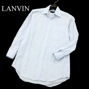 LANVIN COLLECTION ランバン 通年 【麻混 リネン混】 マルチストライプ★ 長袖 シャツ Yシャツ Sz.38-78　メンズ 青 日本製　C3T00879_2#C