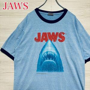 【入手困難】JAWS ジョーズ　Tシャツ　Lサイズ　リンガー　ヴィンテージ　ユニバーサルスタジオ　ビッグプリント　ムービー　映画　サメ