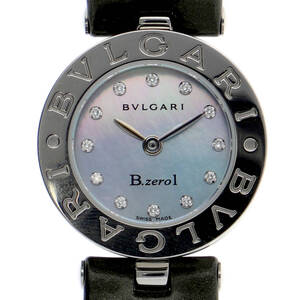 BVLGARI ブルガリ BZ22S B-zero1 12PD ブルーシェルダイヤル SS/レザー クオーツ レディース 【125287】