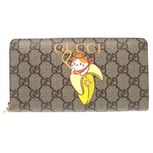 未使用 グッチ 701060 GGスプリーム ばなにゃ コラボ ベージュ ラウンドファスナー長財布 財布 0075 GUCCI