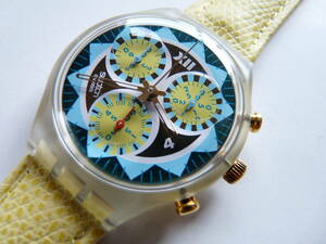 未使用電池交換済 稼働中 スウォッチ Swatch 1994年モデル クロノ LEMON BREEZE 品番SCK106 スモールタイプの３針部が球面形状