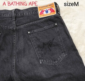 A BATHING APE アベイシングエイプ ブラックダメージ デニムパンツ ジーンズ sizeM ペイズリー柄