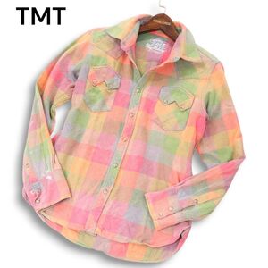 TMT ティーエムティー TSH-F14SP11 秋冬 ロゴ刺繍★ 長袖 ウエスタン チェック ネル シャツ Sz.M メンズ 日本製　I4T04275_C#B