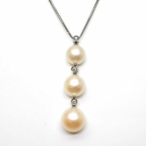 ◆Pt900/Pt850 本真珠/天然ダイヤモンドネックレス◆J● 約10.7g 約45.0cm 真珠 pearl ジュエリーjewelry necklace EB6/EB7