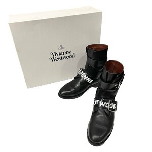 Vivienne Westwood 【men4069I】 19AW ALEX BOOT BLACK GRAFFITI CALF LEATHER グラフィティロゴアレックスブーツ ベルト シューズ 43 AR