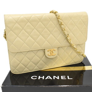 1円 ◎CHANEL シャネル チェーンショルダーバッグ マトラッセ ココマーク レザー ベージュ◎E.Cgp.tI-03