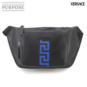 未使用 展示品 ヴェルサーチェ VERSACE グレカ クロス ボディ ショルダー バッグ レザー ブラック シルバー 金具 Greca Bag 90261637