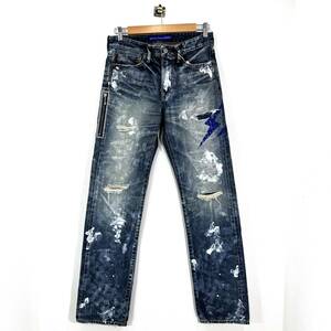 DENIM by VANQUISH FRAGMENT Wide Straight Denim Pants インディゴ 28 ワイド ストレート サンダー ペイント デニム パンツ 赤耳