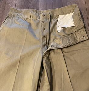 極上　1WASHED 50s USMC M-51 COTTON KHAKI CHINO TROUSERS チノパン　ワンウォッシュ　ゴールデンサイズ36×29 (検　30s 40s 60s 大戦　)