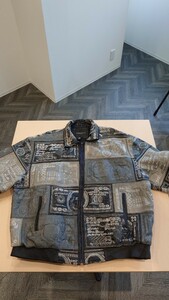 レア 刺繍 総柄 ドル柄 レザージャケット 本革 スタジャン スタジアムジャンパー 3xl xxxl 大きいサイズ 90s B系 HIPHOP