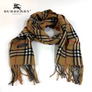 【美品】Burberry Burberrys バーバリー ラム ウール マフラー ストール フリンジ ノバチェック ブラウン 英国製 ヴィンテージ 最高級