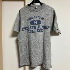 WAREHOUSE ウエアハウス EVELETH JUNIOR COLLEGEプリント 半袖 Tシャツ グレー Lサイズ