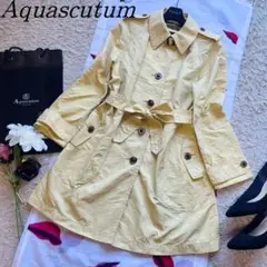 【良品】Aquascutum トレンチコート イエロー ブロックチェック 6S