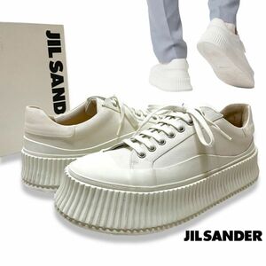 美品 正規品 JIL SANDER ジルサンダー JI32535B キャンバス レースアップ プラットフォーム シューズ ローカット スニーカー ホワイト 41