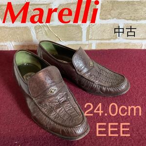 【売り切り!送料無料!】A-154 Marelli!マレリー!ビジネスシューズ!24.0cm EEE!ブラウン!レザーシューズ!ビジネス!ローファー!中古!