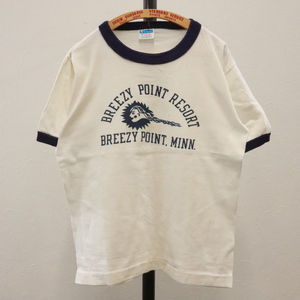 KD143 70sビンテージ Champion 半袖Tシャツ USA製■1970年代製 表記Mサイズ ノンウォッシュ バータグ リンガー 古着 子供服 キッズ kids