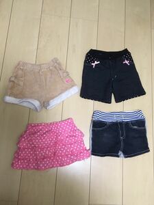 34女の子90から100程度　ミキハウスホトビ他ショートパンツ・スカート4点纏め売り