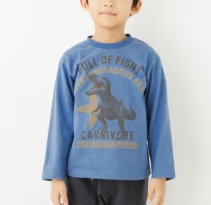 新品 HusHusH(Kids)リアル恐竜プリント長袖Tシャツ　ブルー(092)14(140cm) 定価1089円