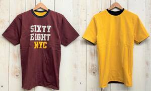 68&BROTHERS NEW YORK シックスティエイトアンドブラザーズ リバーシブル Tシャツ ダブルフェイス S size アメカジ バーガンディ イエロー