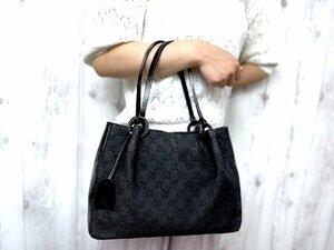 極美品 GUCCI グッチ GGキャンバス ハンドバッグ トートバッグ バッグ キャンバス×レザー 黒 72454