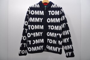 coco 中古 トミーヒルフィガーゴルフ TOMMY HILFIGER レディース ニットアウター M ネイビー 長袖ダブルジップ 中綿入 ロゴ総柄 83921