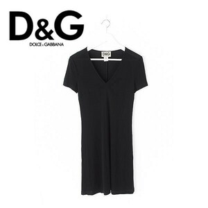 A3605/美品 春夏 D&G DOLCE&GABBANA ドルチェ&ガッバーナ レーヨン ストレッチ 半袖 膝丈 Iライン ドレス ワンピース 28/42 黒/レディース