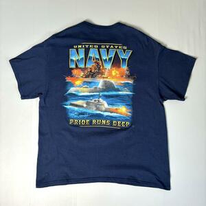 USA古着 アメリカ軍 海軍 NAVY Tシャツ 戦艦 イージス艦 紺 XL